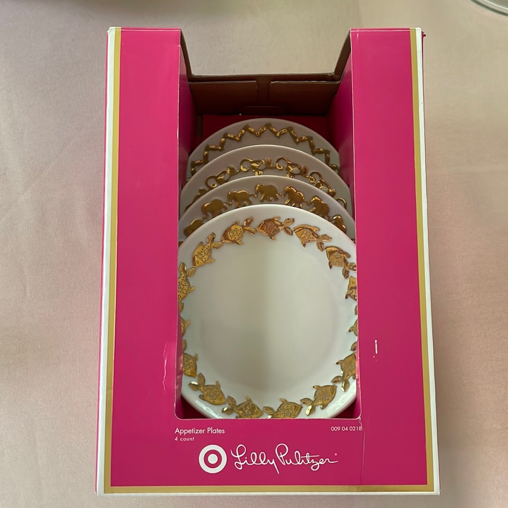 Lilly Pulitzer Porcelain Appetizer Plates, 4 count, New in Box